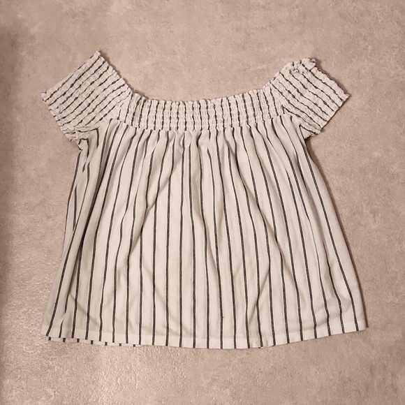 American Eagle Outfitters Tops - American Eagle White Striped Cotton Off-Shoulder Top Size Medium